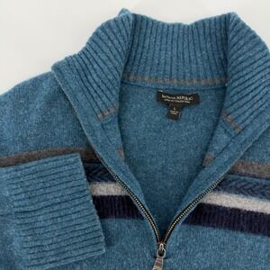 Banana Republic Men's Large Wool Blend 1/4 Zip Sweater Teal Blue Stripe Size L